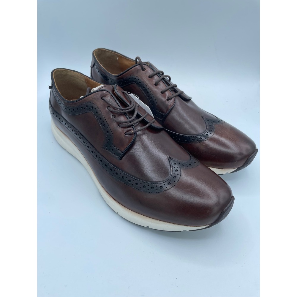 Belvedere Eric Antique Brown Leather Wingtip Oxford Hybrid Dress Sneaker Men 10D - Picture 1 of 8